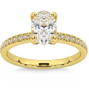 Pompeii3 2 1/4CT Oval Moissanite & Lab Created Diamond Engagement Ring White or Yellow Gold - 1 of 4