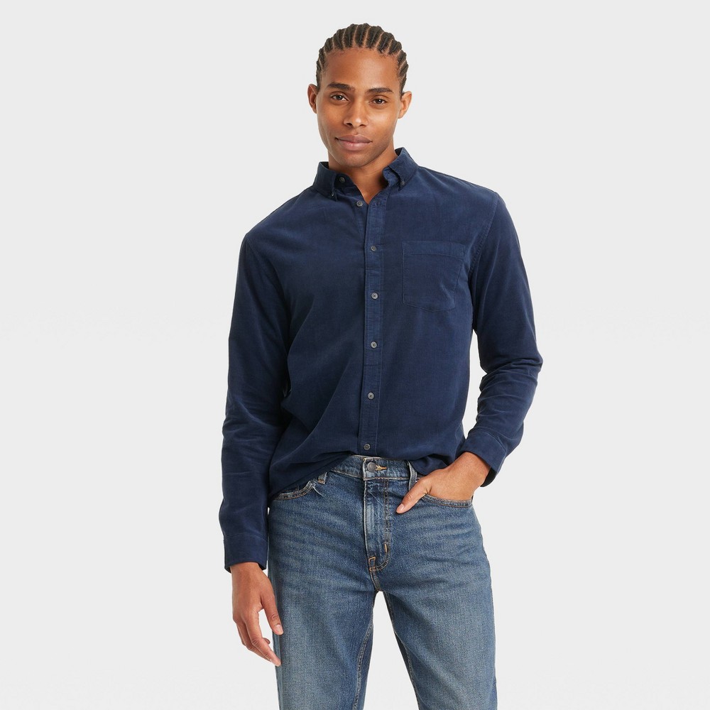 Men's Long Sleeve Mid-Weight Corduroy Button-Down Shirt - Goodfellow & Co™ Blue XL -  90787191