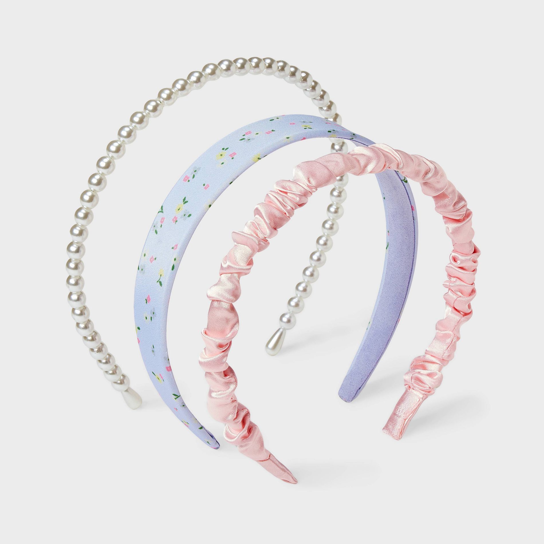 Girls' 3pk Headband Set with Ruched Floral and Pearls - Cat & Jack™