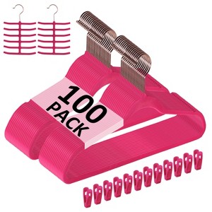 VECELO 30/50/60/100 pk Velvet Clothes Hangers Non Slip & Space-Saving Clothes Hangers with Finger Clips & Tie Rack 9 Color - 1 of 4
