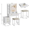 White Vanity Desk, Makeup Vanity Set with Mirror and Adjustable Lights, 5 Drawers Vanity Table with Removable Side Storage Cabinet, Stool for Bedroom - image 4 of 4