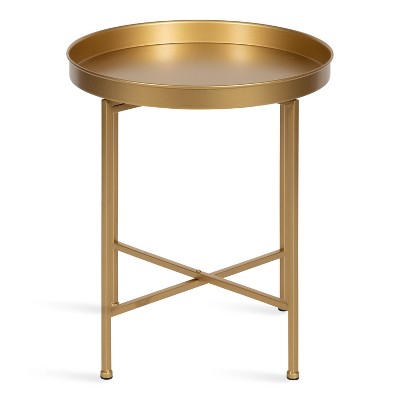 Gold Round Metal Foldable Side Table with Detachable Tray