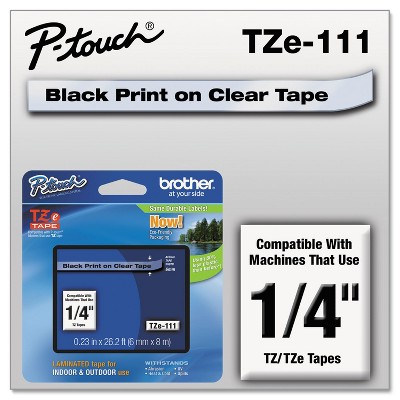 Brother TZe Standard Adhesive Laminated Labeling Tape 1/4w Black on Clear TZE111