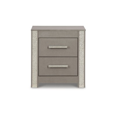 Gray Contemporary 2-Drawer Nightstand with Glitter Accents
