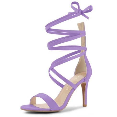 Allegra K Women s Open Toe Strappy Lace Up Stiletto High Heel Sandals Purple 7