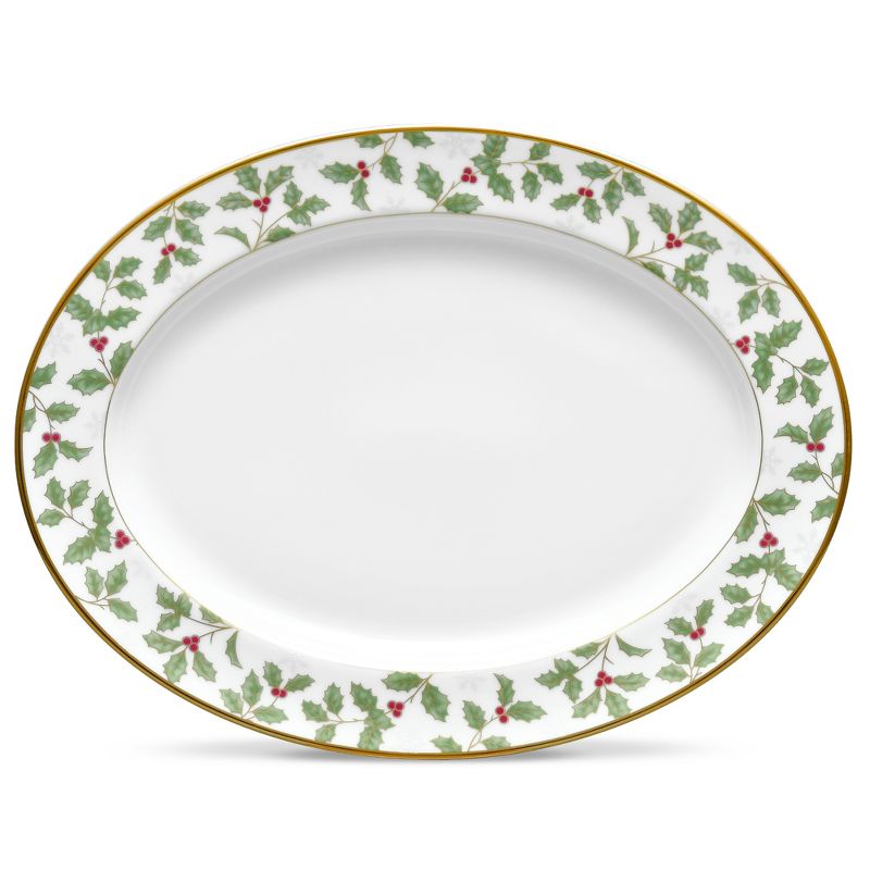 Noritake Holly and Berry Gold Medium Oval Serving Platter, 1 of 4
