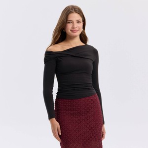 Women's Long Sleeve Asymmetrical Knit Top - A New Day™ - 1 of 3