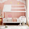 Whisen Full Size Wood House Bed, Playhouse Design with Roof & Fence, Fun Play & Sleep Space - White - 2 of 4
