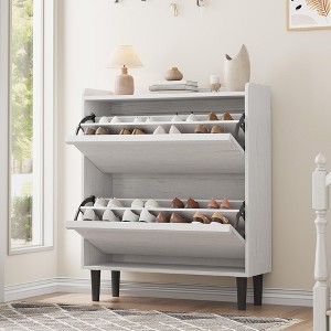 Adjustable Wooden Shoe Organizer Cabinet with 2 Flip Drawers, Shoe Storage for Entryway, Hallway, Living Room - 1 of 4