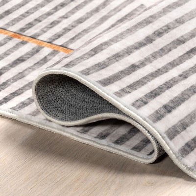 Modern Abstract Blue and Beige Washable Area Rug