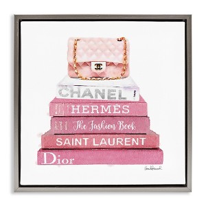 Stupell Industries Pink Book Stack Fashion Handbag, 18" x 18" - 1 of 4