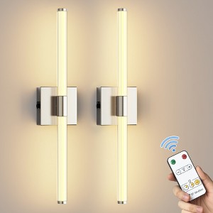 DORESshop 2 Pcs Modern LED Wall Lamp, 8000mAh Rechargeable  with RF Remote, Dimmable Timer, Warm Light 3000K for Hallway, Living Room, and Bedroom - 1 of 4