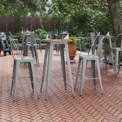 Declan Brown Poly Resin Top with Silver Steel Base Bar Table
