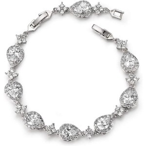 Wedding Teardrop Bracelet for Brides with Crystal Cubic Zirconia, Adjustable Length for Prom and Special Occasions - 1 of 4