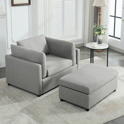 Vynxaria 50" Wide Modern Oversized Armchair with Ottoman Stool, Single Sofa with Lumbar Support, Accent Chair, Reading Chair
