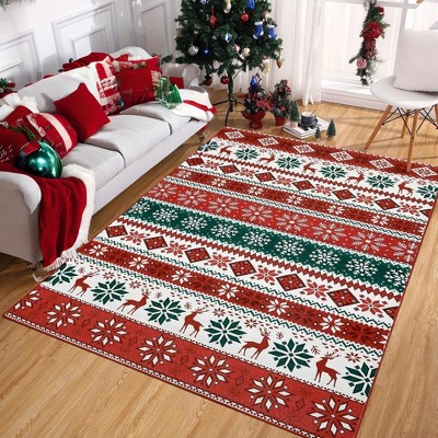 Christmas Area Rug Washable Rug Non-Slip Low Pile Farmhouse Rustic Festival Carpet