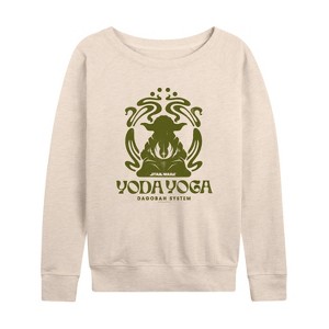 Women's - Star Wars - Yoda Yoga Lightweight French Terry Wide Neck Long Sleeve Shirt - 1 of 4