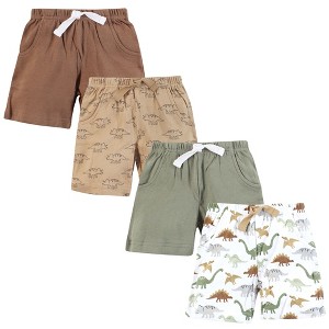 Hudson Baby Infant Boys Shorts Bottoms 4-Pack, Brown Sage Dinosaurs - 1 of 4