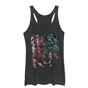 Women's Lost Gods Tiger Growl American Flag Racerback Tank Top - 1 of 3