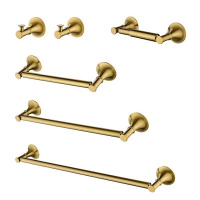 OUTSUPPLY 6 Pcs Brass Bathroom Towel Rack Set, Wall-Mounted Rust-Resistant Towel Bar & Hooks for Bathroom