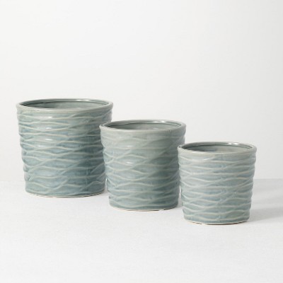 Sullivans Set of 3 Ceramic Planter Vases 6"H, 4.5"H & 5.25"H Blue