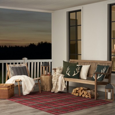 Red Plaid Rectangular Synthetic Area Rug 7' x 10'
