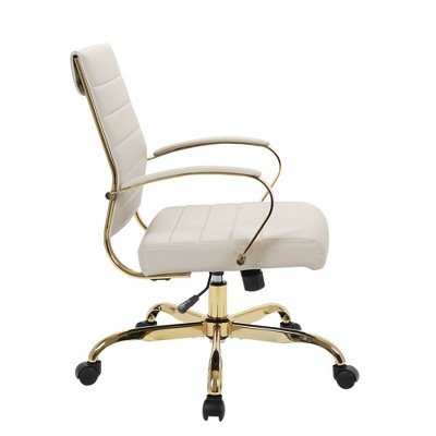 Maykoosh 24" White Leather Swivel Office Chair with Gold Metal Frame