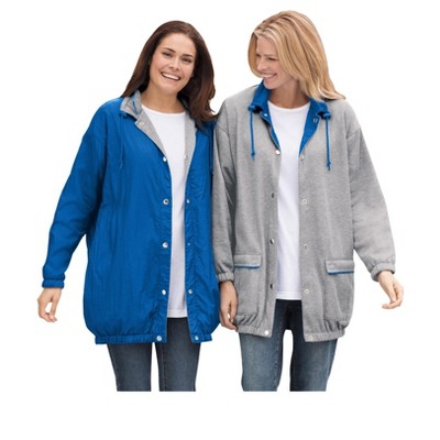 Woman Within Plus Size Fleece Nylon Reversible Jacket