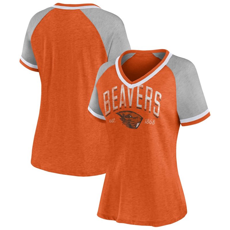 NCAA Oregon State Beavers Women&#39;s Gray V-Neck Raglan T-Shirt, 1 of 4