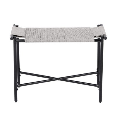 FURNIinspire Ottomans And Benches Boho Hand Woven Entryway Ottoman Vanity Chair Footrest Stool For Living Room Sofas Metal, Grey, 23.62"*11.42"*17.32"