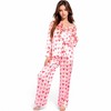 Anna-Kaci Lounge Women's Pink Heart Print Pajama Set with Button-Up Long Sleeve Top and Relaxed Fit Pants- Pink,Small - 3 of 4
