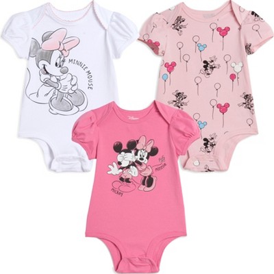 Disney Minnie Mouse Baby Girls 3 Pack Cuddly Short Sleeve Bodysuits 