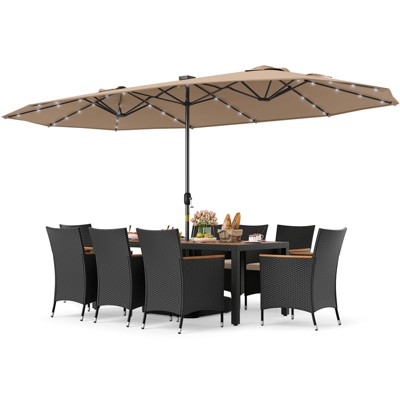 Tangkula Set Of 11 Patio Dining Set w/ 15ft Double-Sided Patio Umbrella (Base Included)