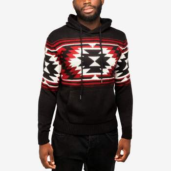 X RAY Men's Slim Fit Knitted Hoodie Sweater, Casual Aztec Hooded Pullover Top