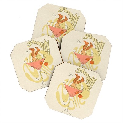 shanasart Tipsy Cowgirl Tan Coaster Set - Deny Designs