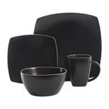 Gibson Elite 102261.16RM Soho Lounge 16 Piece Dinnerware Set for 4 Including Dinner Plates Dessert Plates and Mugs, Matte Black with White Rims