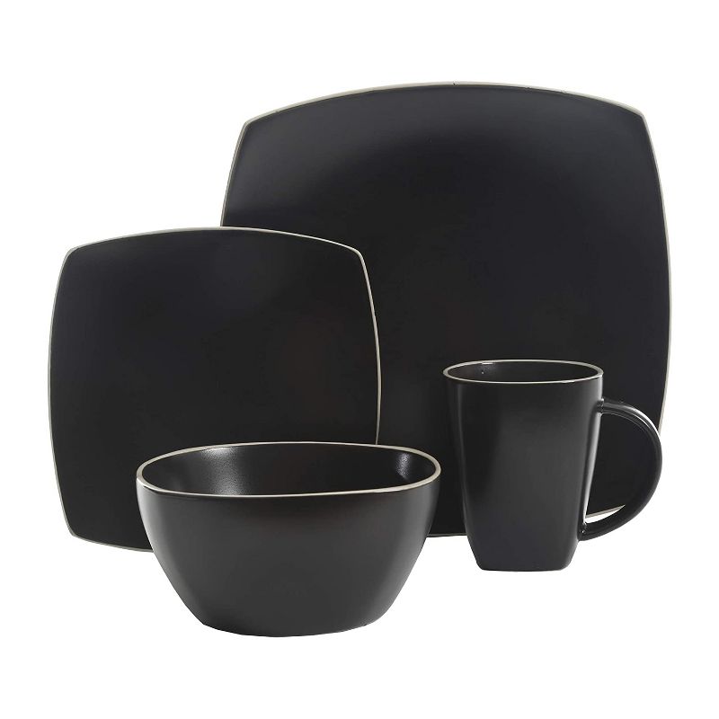 Gibson Elite 102261.16RM Soho Lounge 16 Piece Dinnerware Set for 4 Including Dinner Plates Dessert Plates and Mugs, Matte Black with White Rims, 1 of 6