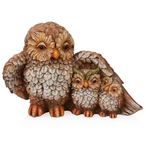 Alpine Corporation 11" Polyresin Owl Mom Wing Protecting Two Baby Owlets: Garden Decor, MGO Crafted Statue - 1 of 4