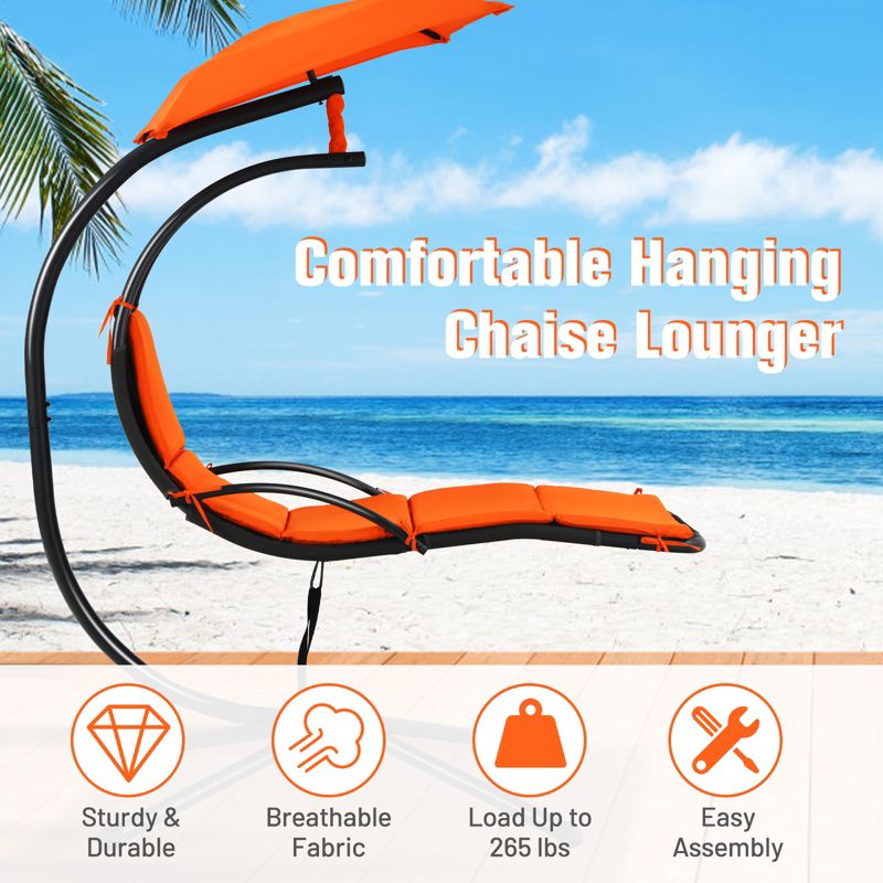 Tangkula Outdoor Hanging Chaise Lounge Chair Floating Chaise Swing Lounger w/Canopy & Cushion, 4 of 7