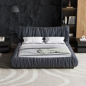 King Size Upholstered Bed Frame Platform Bed With Removable Cushion And Solid Wood Frame,Suitable For Multiple Heights Of Mattresses-Cuddlewood - 1 of 4