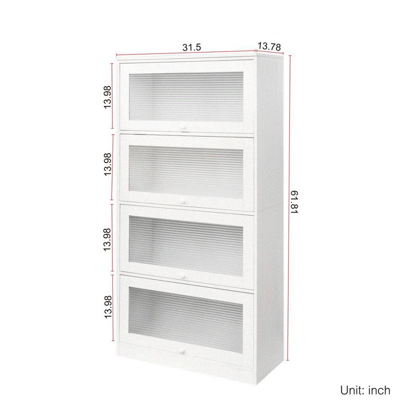 4-Tier Bookcase With Clear Glass Flip-Up Doors, Floor Storage Cabinet, Free Standing Book Shelf Storage Organizer, 3 of 8