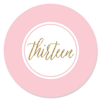 Big Dot of Happiness Chic 13th Birthday - Pink and Gold - Birthday Party Circle Sticker Labels - 24 Count