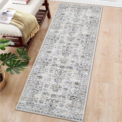 Washable Hallway Runner Rug, Ultra-Thin Non-Slip Low-Pile Vintage Indoor Carpet for Kitchen, Laundry, Bedside Accent