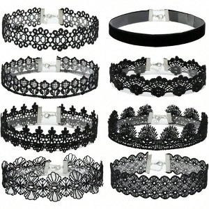 Gothic Velvet Ribbon Chokers for Women, Adjustable Lace Necklaces Set. - 1 of 4