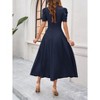 BLUEMING Womens Casual Maxi Dresses Puff Sleeve V Neck Flowy Vacation High Waist Boho Pleated Dresses - 2 of 4