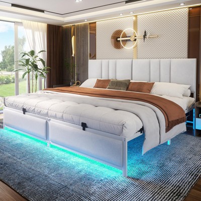 Aheaplus Headboards with LED Light, Height Adjustable Bed Frame with Headboard
