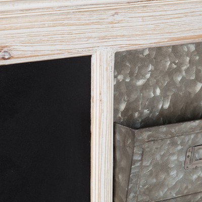 White Distressed Wood and Metal Wall Organizer with Chalkboard