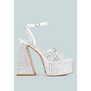 Mirror Embellished Flare Block Heel Sandals Women - 1 of 4