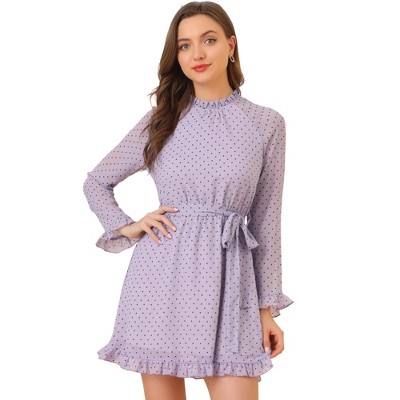Allegra K Women's Heart Bell Sleeve Elastic Waist Ruffled Chiffon Mini Dress