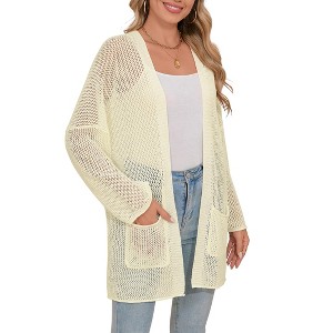 Women's Crochet Cardigan Light Weight Long Sleeve Open Front Hollow Out Thin Cardigan - 1 of 4